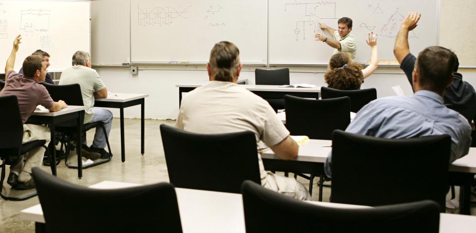 Instructor teaching to a classroom of students