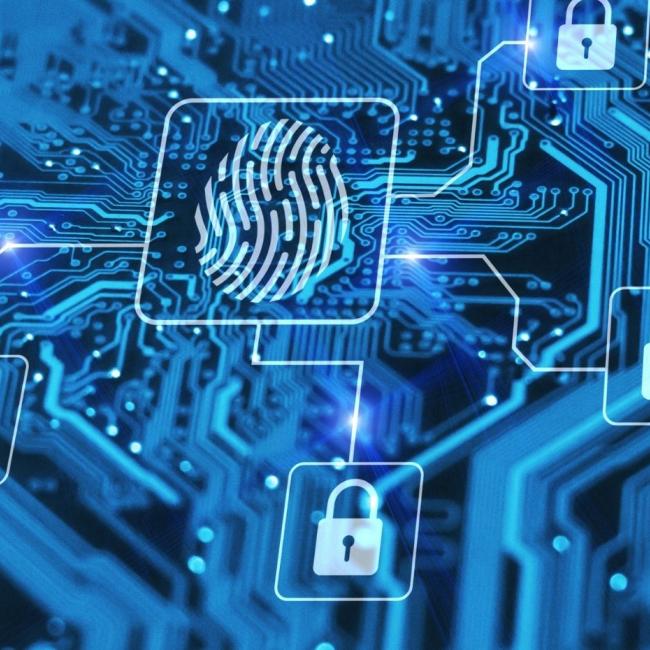 Fingerprint login authorization and cybersecurity concept